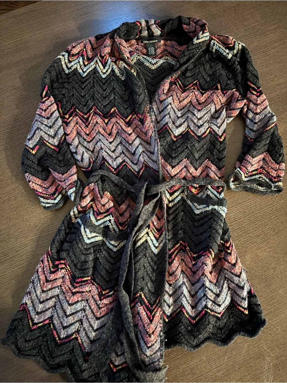 Lucky Brand Multicolor Chevron Knit Cardigan — Black, Pink, Cream